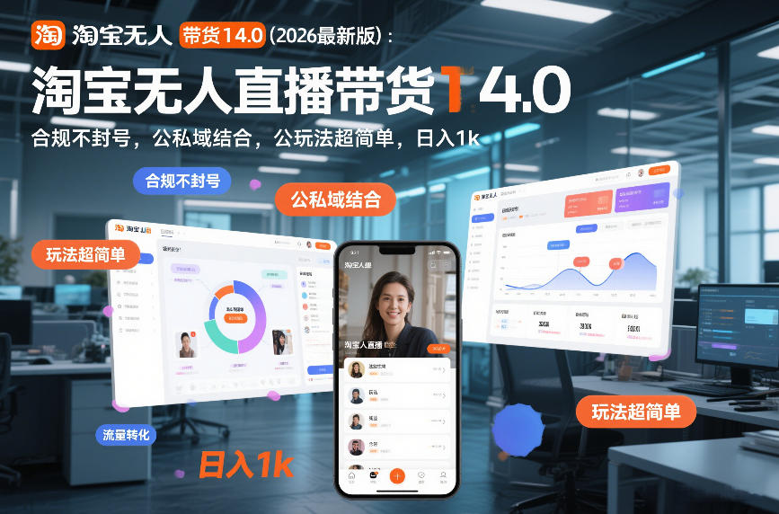 淘宝无人直播带货14.0（2026最新版）：合规不封号，公私域结合，玩法超简单，日入1k+【揭秘】-驿想项目网