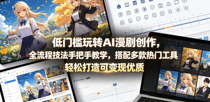 低门槛玩转AI漫剧创作，全流程技法手把手教学，搭配多款热门工具，轻松打造可变现优质作品-驿想项目网