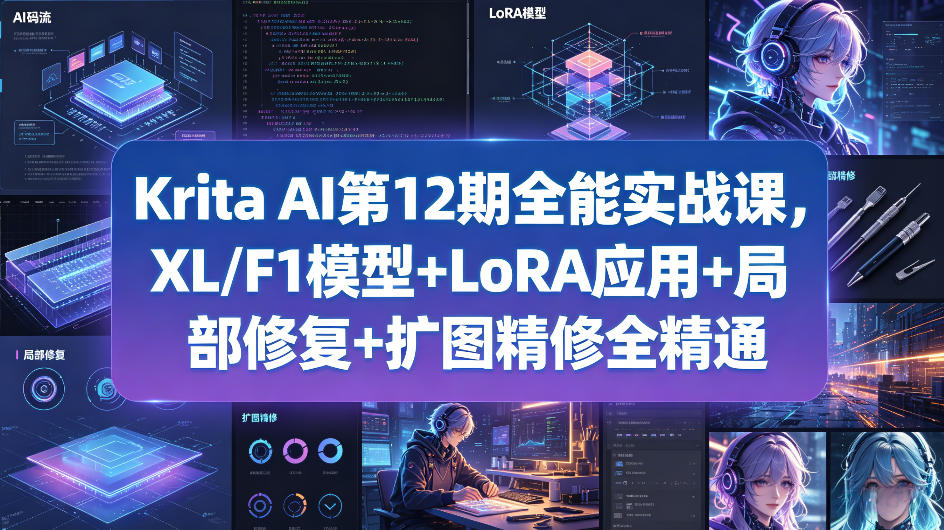 Krita AI第12期全能实战课，XL/F1模型+LoRA应用+局部修复+扩图精修全精通-驿想项目网