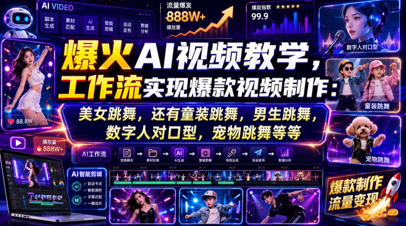 爆火AI视频教学，工作流实现爆款视频制作：美女跳舞，还有童装跳舞，男生跳舞，数字人对口型，宠物跳舞等等-驿想项目网