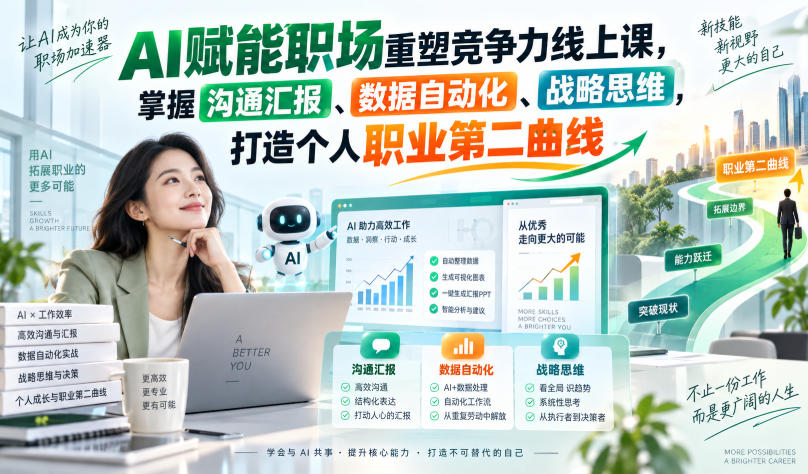 AI赋能职场重塑竞争力线上课,掌握沟通汇报、数据自动化、战略思维,打造个人职业第二曲线-驿想项目网