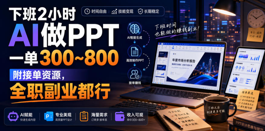 下班2小时AI做PPT，一单300~800，附接单资源，全职副业都行【揭秘】-驿想项目网