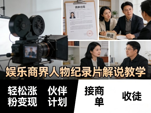 娱乐商界人物纪录片解说教学，轻松涨粉变现，伙伴计划，接商单，收徒等-驿想项目网