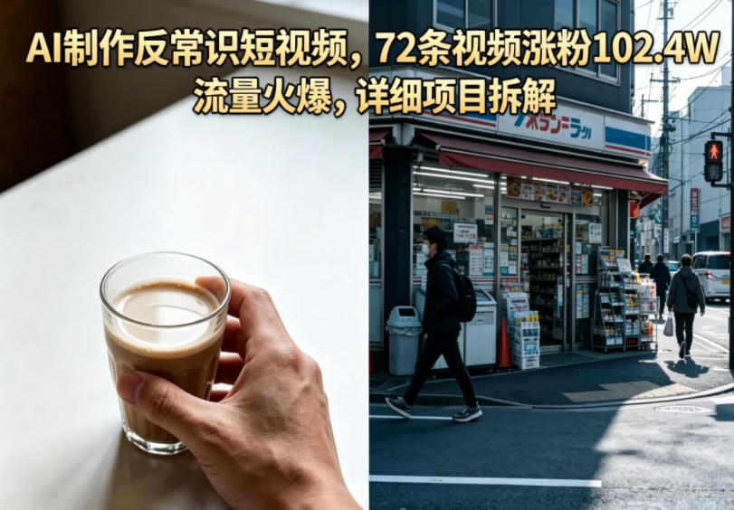 AI制作反常识短视频，72条视频涨粉102.4W，流量火爆，详细项目拆解-驿想项目网