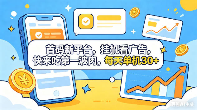 首码新平台，挂G自动看广告，快来吃第一波肉，每天单机30+，可矩阵放大【揭秘】-驿想项目网