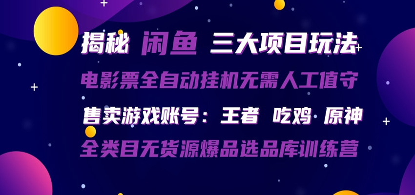 闲鱼三种玩法 全自动电影票 售卖游戏账号 爆品选品库训练营-驿想项目网