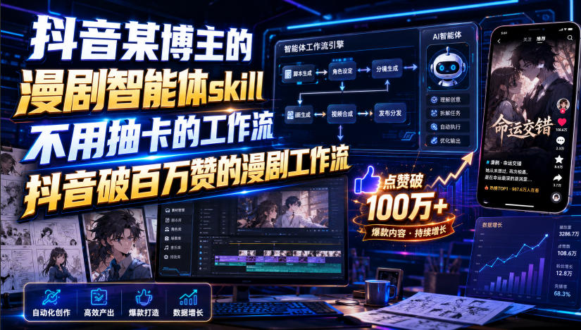 抖音某博主的漫剧智能体skill，不用抽卡的工作流，抖音破百万赞的漫剧工作流-驿想项目网