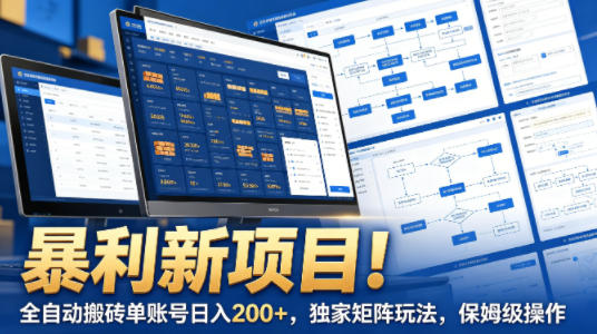 暴利新项目！全自动搬砖单账号日入200+，独家矩阵玩法，保姆级操作【揭秘】-驿想项目网