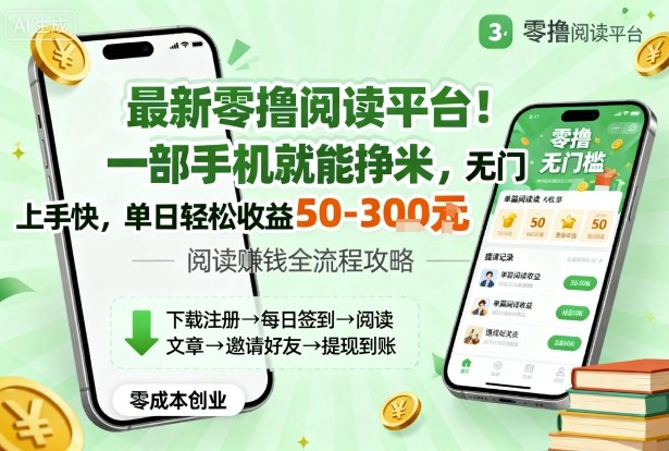 最新零撸阅读平台！一部手机就能挣米，无门槛上手快，单日轻松收益50-3张【揭秘】-驿想项目网