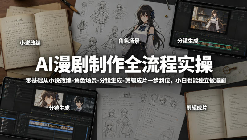 AI漫剧制作全流程实操，零基础从小说改编-角色场景-分镜生成-剪辑成片一步到位，小白也能独立做漫剧-驿想项目网