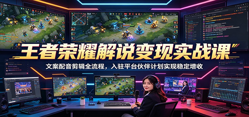 王者荣耀解说变现实战课：文案配音剪辑全流程，入驻平台伙伴计划实现稳定增收-驿想项目网