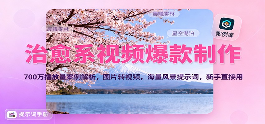 治愈系视频爆款制作，700万播放量案例解析，图片转视频，海量风景提示词，新手直接用-驿想项目网