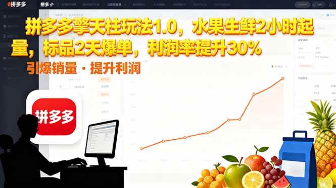 （16429期）拼多多 擎天柱玩法1.0，水果生鲜2小时起量，标品2天爆单，利润率提升30%-驿想项目网