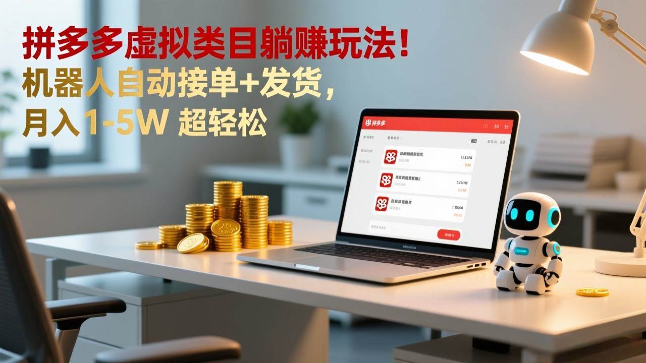 （17174期）多多虚拟类目躺赚玩法！机器人自动接单+发货，月入 1-5W 超轻松-驿想项目网