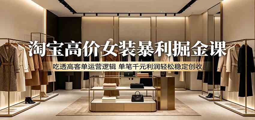 淘宝高价女装暴利掘金课：吃透高客单运营逻辑，单笔千元利润轻松稳定创收-驿想项目网