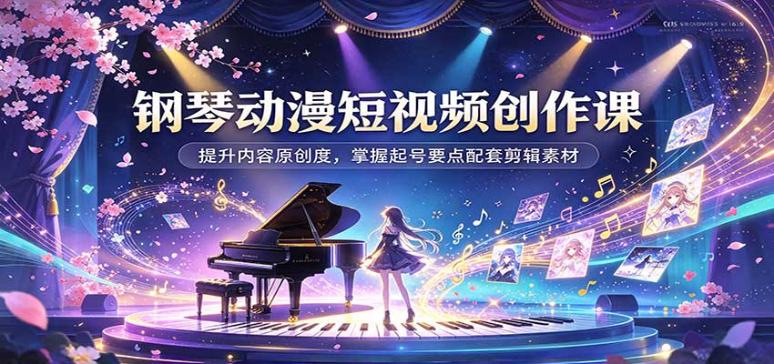 钢琴动漫短视频创作课：提升内容原创度，掌握起号要点配套剪辑素材-驿想项目网
