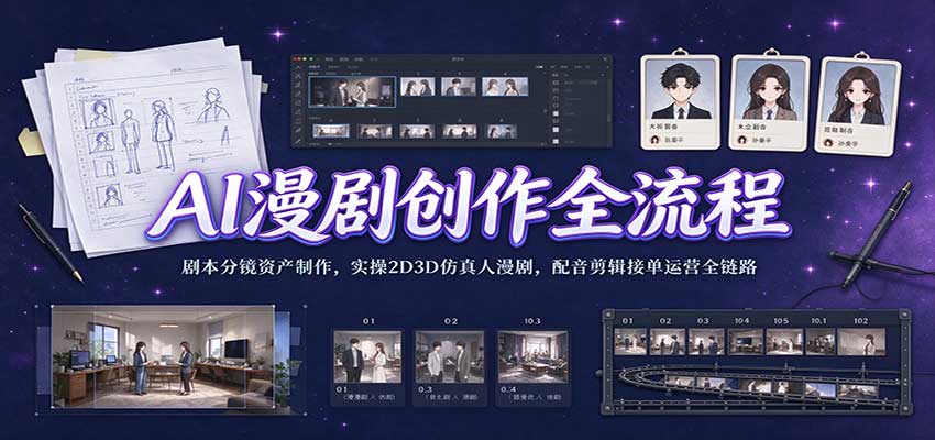 AI漫剧创作全流程：剧本分镜资产制作，实操2D3D仿真人漫剧，配音剪辑接单运营全链路-驿想项目网
