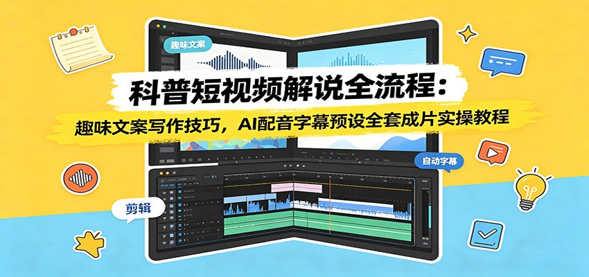 科普短视频解说全流程：趣味文案写作技巧，AI配音字幕预设全套成片实操教程-驿想项目网