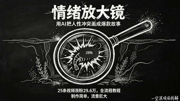 AI制作“情绪放大镜“视频，25条视频涨粉29.6W粉，流量巨大，制作简单，全流程教程-驿想项目网