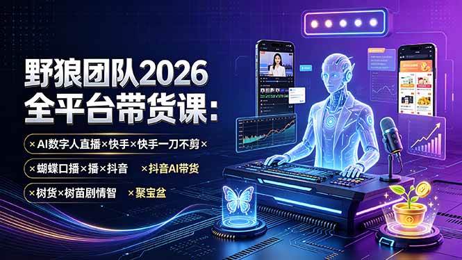 （19511期）野狼团队2026全平台带货课-7月：AI数字人直播×快手一刀不剪×蝴蝶口播×抖音AI带货×树苗剧情智剪×聚宝盆-驿想项目网