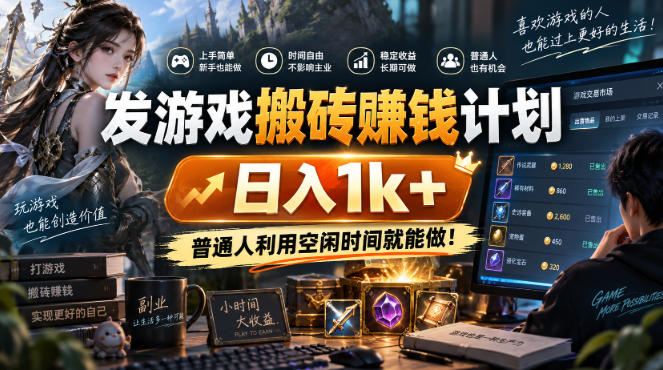 发游戏搬砖賺钱计划,日入1k+,稳定三年的老项目,普通人利用空闲时间就能做!【揭秘】-驿想项目网