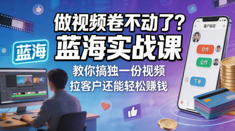 做视频卷不动了？蓝海实战课教你搞独一份视频，拉客户还能轻松賺钱！【原创双语字幕】-驿想项目网