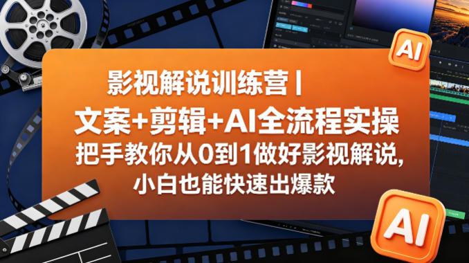 影视解说训练营｜文案+剪辑+AI全流程实操，把手教你从0到1做好影视解说，小白也能快速出爆款-驿想项目网