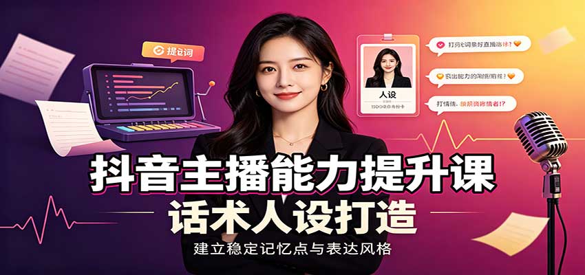 抖音主播能力提升课：账号底层逻辑，直播间搭建调试，话术人设打造全套教学-驿想项目网