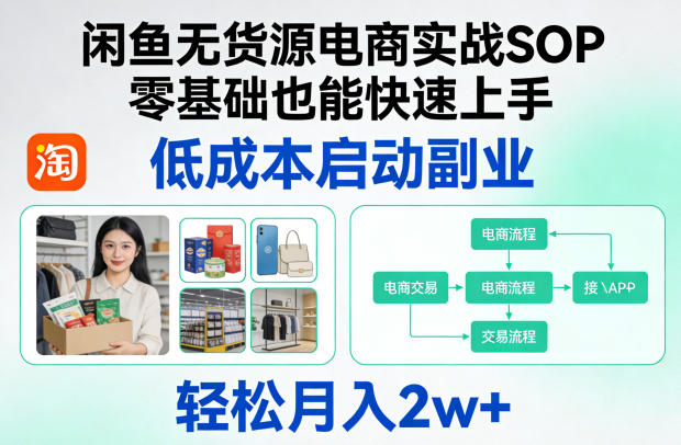 闲鱼无货源电商实战SOP，零基础也能快速上手，低成本启动副业，轻松月入2w+-驿想项目网