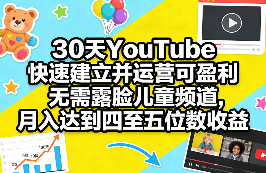 30天YouTube快速建立并运营可盈利无需露脸儿童频道，月入达到四至五位数收益-驿想项目网