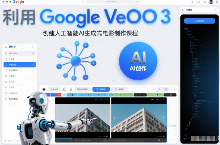 利l用Google Veo 3创建人工智能AI生成式电影制作课程，使用人工智能的力量创建令人惊叹的视频-驿想项目网