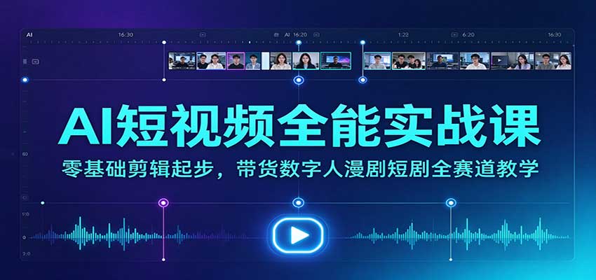 AI短视频全能实战课：零基础剪辑起步，带货数字人漫剧短剧全赛道教学-驿想项目网