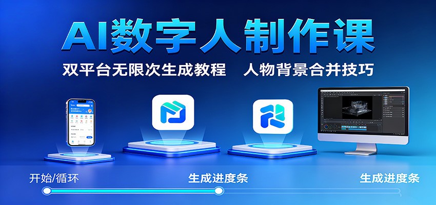AI数字人制作课：双平台无限次生成教程，人物背景合并技巧-驿想项目网