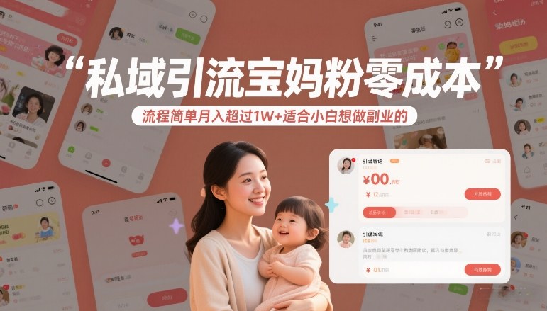 私域引流宝妈粉零成本流程简单月入超过1W+适合小白想做副业的-驿想项目网