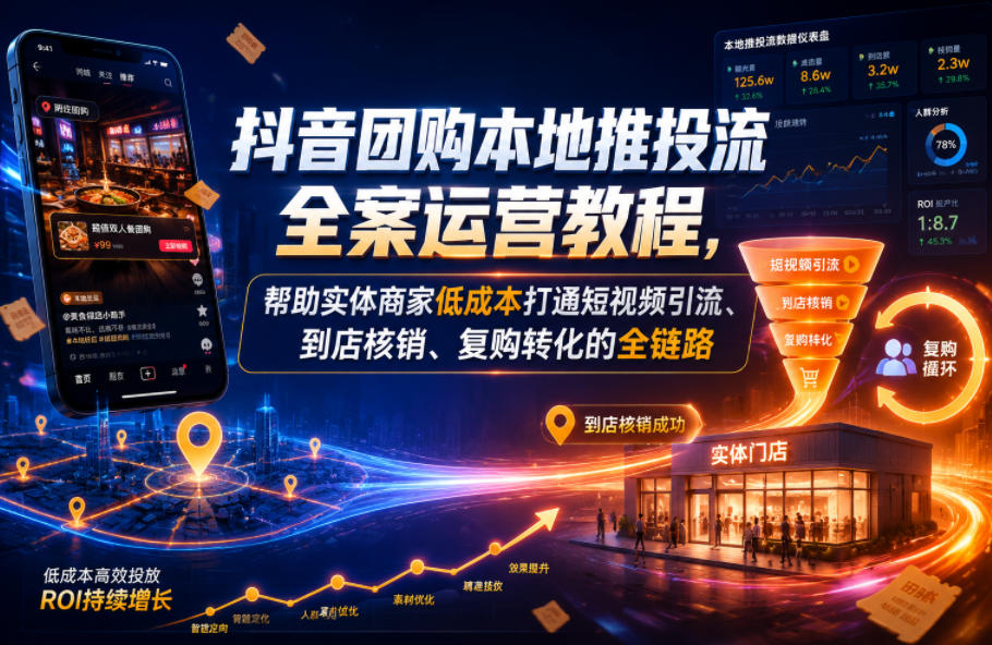 抖音团购本地推投流全案运营教程，帮助实体商家低成本打通短视频引流、到店核销、复购转化的全链路-驿想项目网