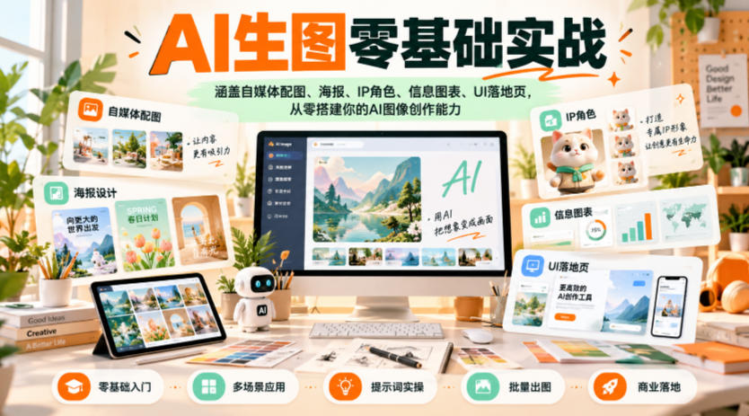 AI生图零基础实战，涵盖自媒体配图、海报、IP角色、信息图表、UI落地页，从零搭建你的AI图像创作能力-驿想项目网