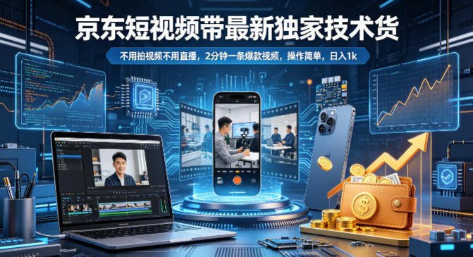 京东短视频带货最新独家技术，不用拍视频不用直播，2分钟一条爆款视频，操作简单，日入1k+【揭秘】-驿想项目网