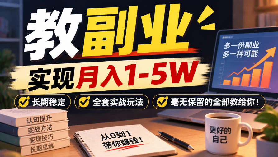 “教副业”实现月入1-5W，长期稳定，全套实战玩法毫无保留的全部教给你！【揭秘】-驿想项目网
