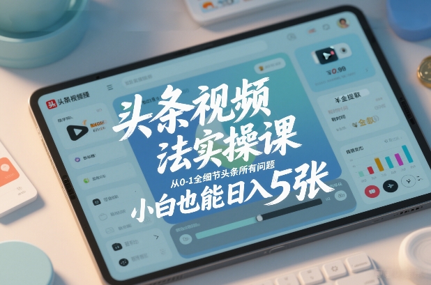 头条视频玩法实操课，从0-1全细节头条所有问题，小白也能日入5张-驿想项目网