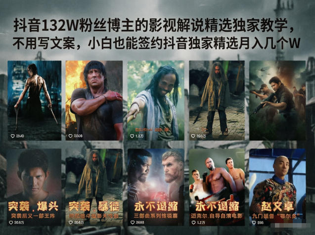 抖音132W粉丝博主的影视解说精选独家教学，不用写文案，小白也能签约抖音独家精选月入几个W-驿想项目网