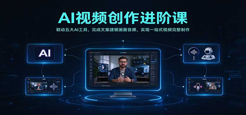 AI视频创作进阶课：联动五大AI工具，完成文案建模画面音频，实现一站式视频完整制作-驿想项目网