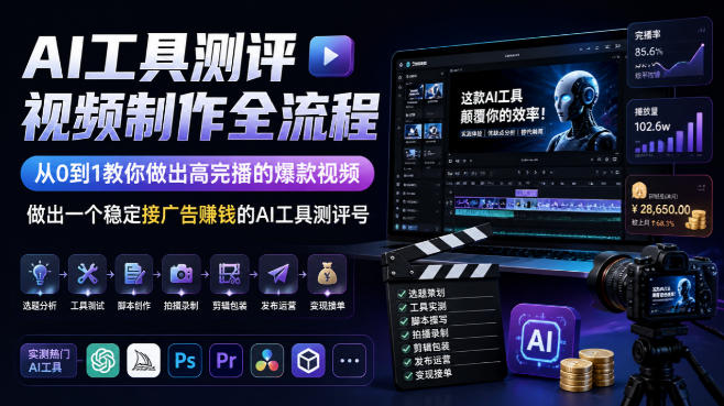 AI工具测评视频制作全流程,从0到1教你做出高完播的爆款视频,做出一个稳定接广告賺钱的AI工具测评号-驿想项目网