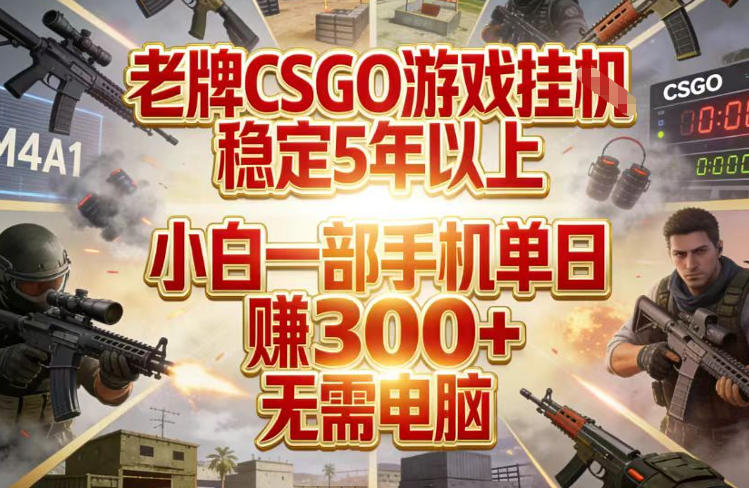 老牌CSGO游戏挂G，稳定5年以上，小白一部手机单日賺3张+，无需电脑【揭秘】-驿想项目网