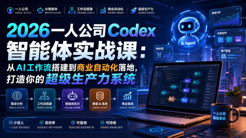 2026一人公司Codex智能体实战课：从AI工作流搭建到商业自动化落地，打造你的超级生产力系统-驿想项目网
