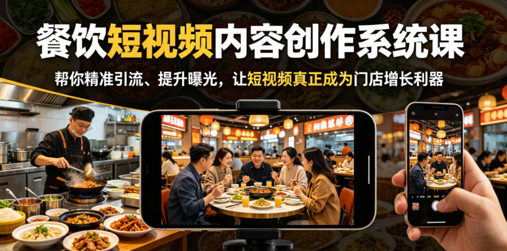 餐饮短视频内容创作系统课，帮你精准引流、提升曝光，让短视频真正成为门店增长利器-驿想项目网