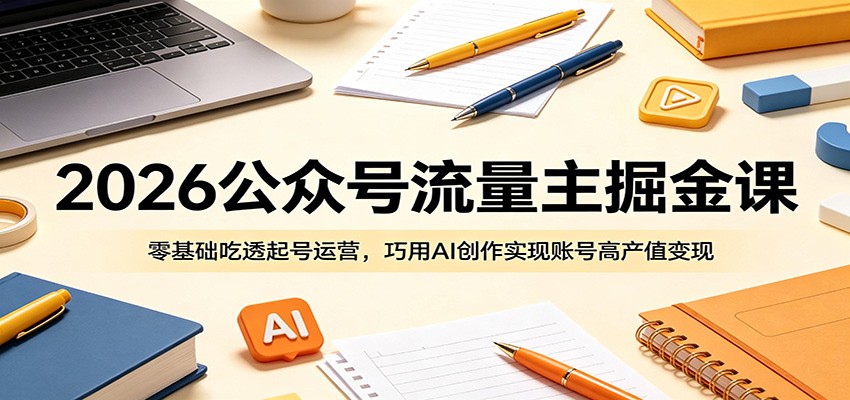 2026公众号流量主掘金课：零基础吃透起号运营，巧用AI创作实现账号高产值变现-驿想项目网