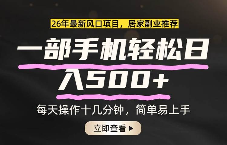 （17680期）26年居家副业首选，一部手机轻松日入500+，长期稳定可做-驿想项目网