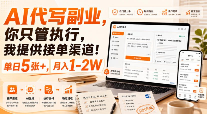 AI代写副业，你只管执行，我提供接单渠道！单日5张+，月入1-2W【揭秘】-驿想项目网