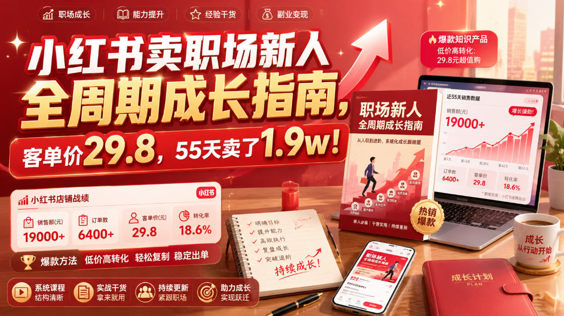 小红书卖职场新人全周期成长指南，客单价29.8，55天卖了1.9w！-驿想项目网