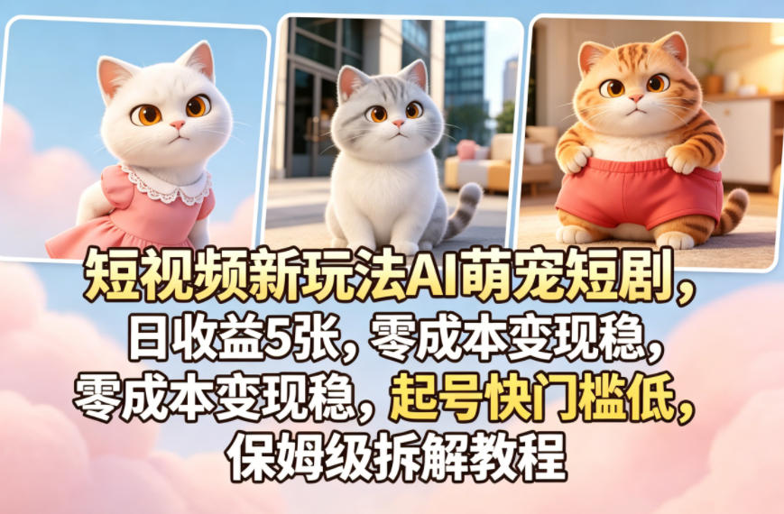 短视频新玩法AI萌宠短剧，日收益5张，零成本变现稳，起号快门槛低，保姆级拆解教程-驿想项目网